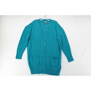 Framed by Sarah Oversized Teal Knit Cardigan Sweater Size L/XL Soft Cozy Vtg Y2K